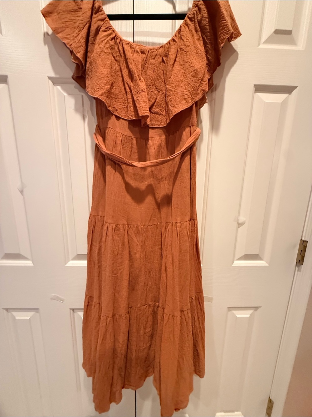 Carly Jean Los Angeles Rust Tiered Maxi Dress with Tie Waist - Picture 8 of 8
